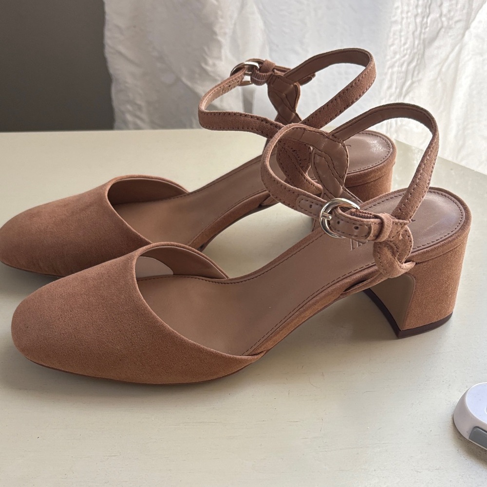 J. Crew Factory Tan Suede Block Heels